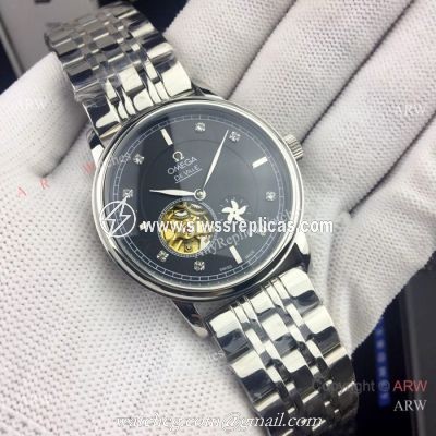 Omega De Ville Fake Watches  Stainless Steel Black Dial Tourbillon 41mm