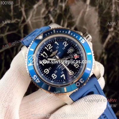 Copy Breitling Superocean II 43mm Watch Blue Dial Blue Rubber Band