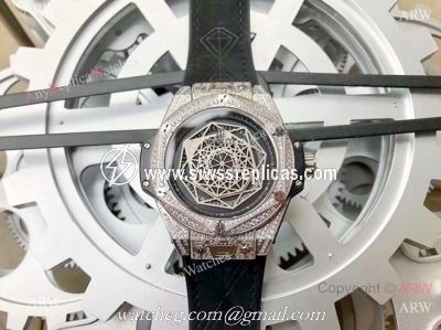 Hublot Big Bang Sang Bleu Stainless Steel Iced Out Watch Best Replica