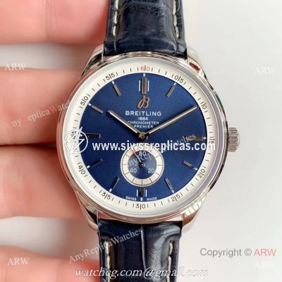Grade A Replica Breitling Premier Blue Dial Blue Leather Strap Watch