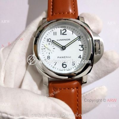 Copy Luminor Panerai White Dial Brown Leather Band Watch 44mm PAM00113