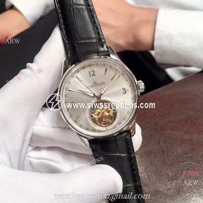 Jaeger-LeCoultre Tourbillon Silver Dial Black Leather Strap 42mm Watch