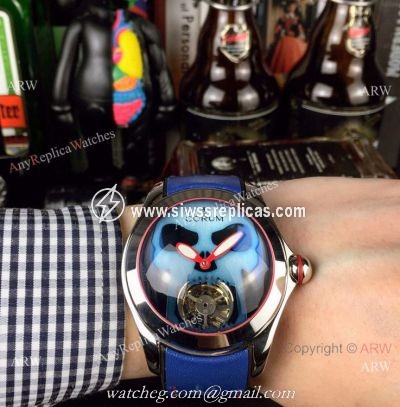 Corum Bubble Skull Tourbillon SS Blue Dial Watch Best Replica