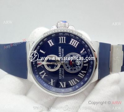 SWISS Replica Ulysse Nardin Marine Watch Blue Chronograph Dial Blue Rubber Strap