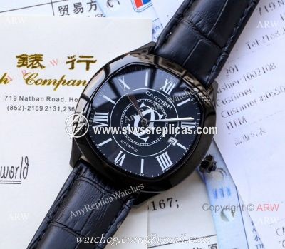 Copy Cartier Drive De automatic Watches Black Leather Strap