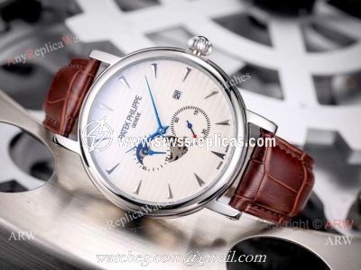 Patek Philippe Calatrava 42mm Copy Watches SS White Moonphase Dial