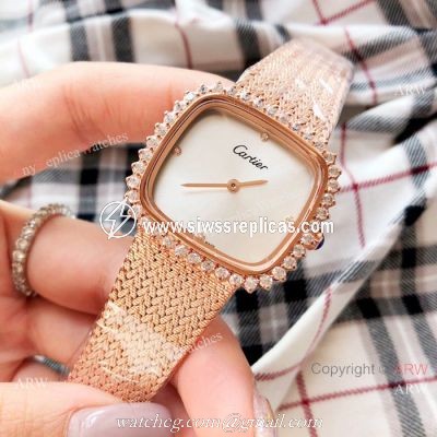 Fashion Cartier Replica Watches Rose Gold Diamond Case
