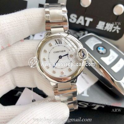 Ballon Bleu Cartier Quartz watch Copy Stainless Steel White Mop Face 33mm