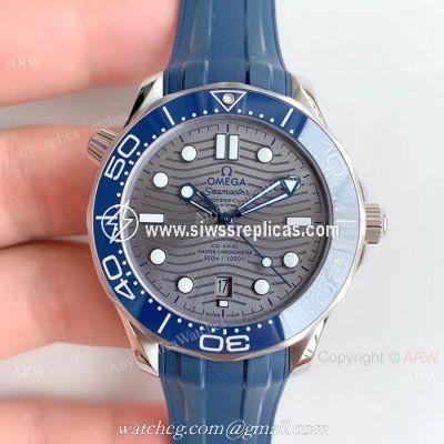 (OM)Grade 1A Omega Diver 300m James Bond Watch Replica Gray Dial Blue Rubber Band