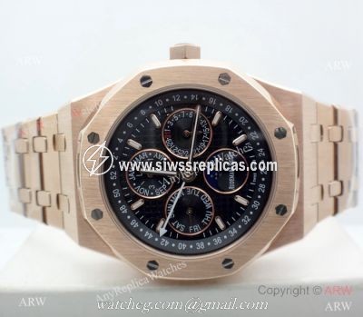 Fake Audemars Piguet Perpetual Calendar Rose Gold Black Watch Low Price