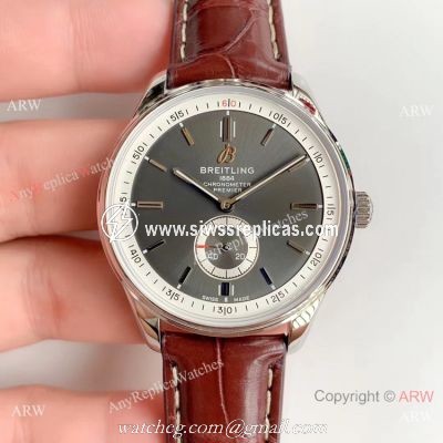 Swiss Grade Copy Breitling Premier 40mm Watch Gray Rhodium Face Leather Strap