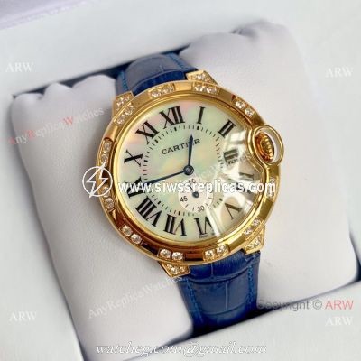Copy Cartier Ballon Bleu 36mm Watch  Yellow Gold White MOP Dial