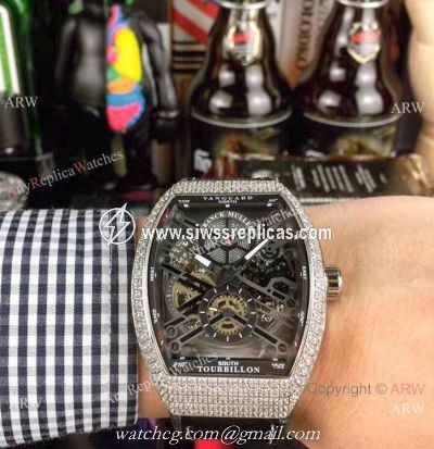 High Quality Franck Muller Vanguard Replica Watch Diamond Case Skeleton Dial