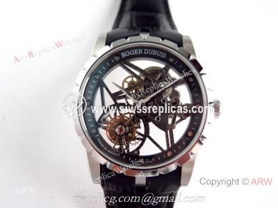 BBR Factory Roger Dubuis Excalibur Rose Gold Skeleton Tourbillon SS Watch