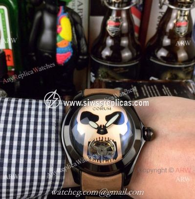 Replica Corum Bubble Skull Face Black Steel Watch 45mm