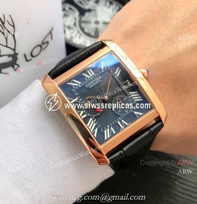 Cartier Tank Moonphase Men Wristwatch Rose Gold Black Dial