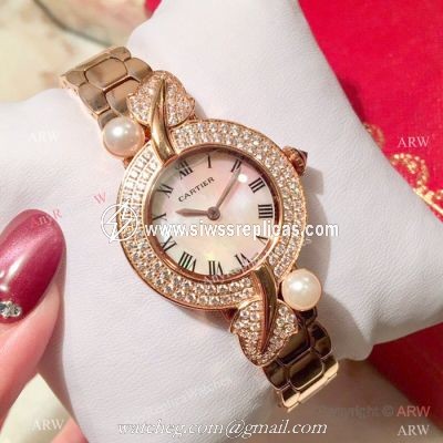 Swiss Quality Cartier Ladies 33mm Watch Rose Gold Sapphire Glass