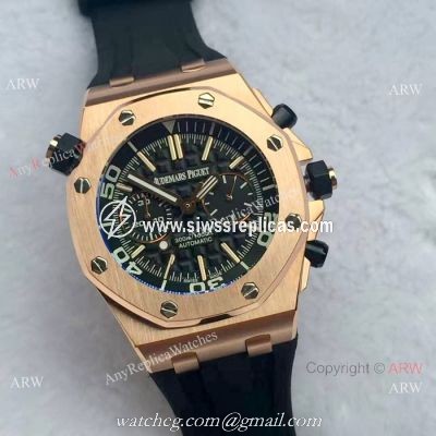 Japan Grade Royal Oak Offshore Diver Chronograph Watch Rose Gold Black Face 42mm