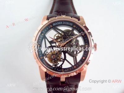 Swiss Replica Roger Dubuis Excalibur Rose Gold Skeleton BBR Factory 505SQ Watch