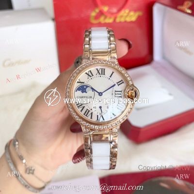 Copy Cartier Ballon Bleu quartz 36mm Watch White CeramicRose Gold Case