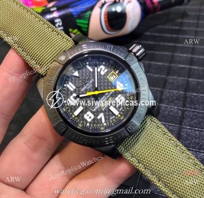 Breitling Avenger II Seawolf Copy Watch Blacksteel Green Leather Band