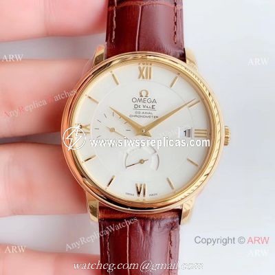 (DV) Swiss Grade Omega De Ville Prestige Yellow Gold Power Reserve Copy Watch
