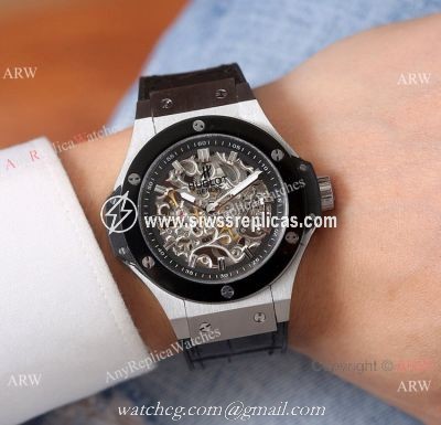 High Quality Replica Hublot Big Bang Skeleton Watches SS Black Bezel