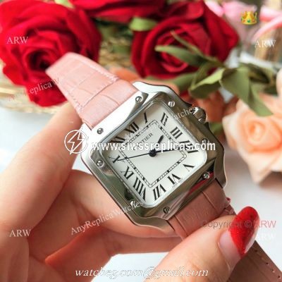 New Style Santos Cartier Watch Lady Pink Leather Strap
