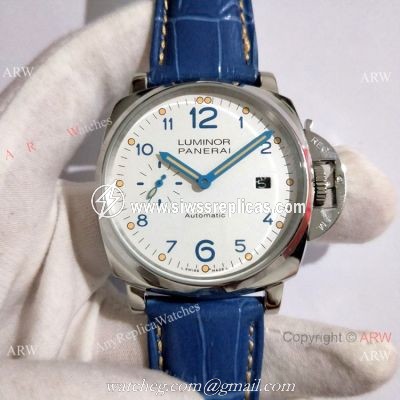 Copy Panerai Luminor Due PAM906 42mm Watch SS Blue Leather Strap