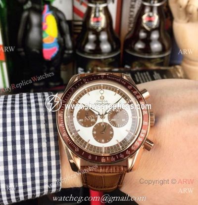 High Quality Omega Clone Watch Omega Speedmaster Chrono Rose Gold Brown Watch