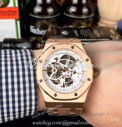 Copy Audemars Piguet Royal Oak Skeleton Rose Gold Watch 44mm