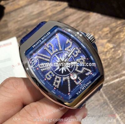 Copy Franck Muller Vanguard Yachting V45 Watch Blue Dial Diamond Marker