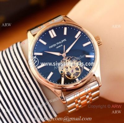 Patek Philippe Calatrava Copy Watches Two Tone Rose Gold Black Face