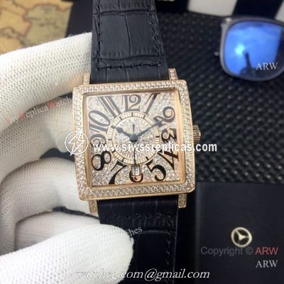 Replica Franck Muller Master Square Automatic Watch Rose Gold Diamond Arabic Dial