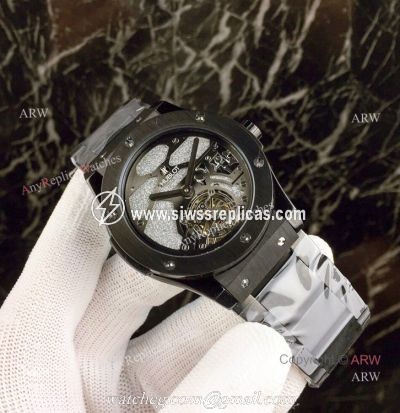 High Quality Copy Hublot Classic Fusion Squelette Tourbillon Watch All Black