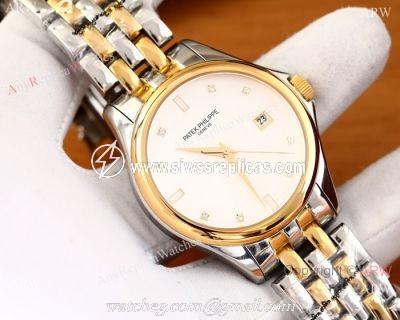 Patek Philippe Geneve Calatrava Replica Watch 2-Tone White Dial