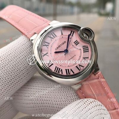 Swiss Quality Replica Cartier Ballon Bleu 33mm Watch SS Pink Dial