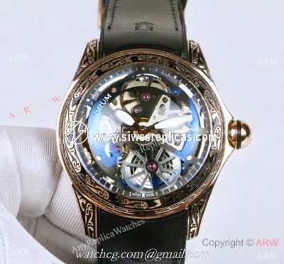 Corum Bubble Squelette &8216;Tattoo Rose Gold Watch Replica Corum Watches
