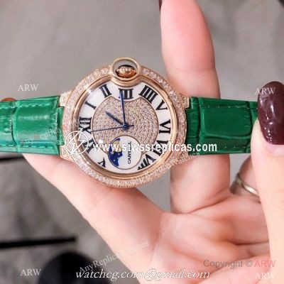 Fake Cartier Ballon Bleu Rose Gold Diamond Watches 36mm Lady