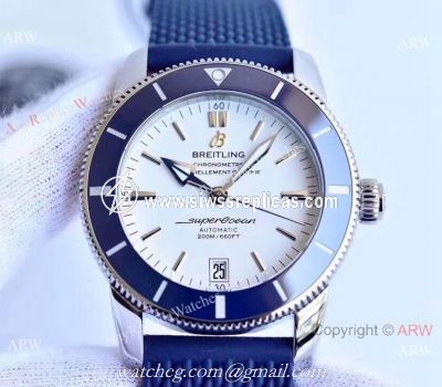 (GF) Swiss Breitling Superocean Heritage II B20 SS Blue Rubber Strap Watch