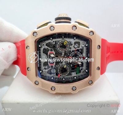 Richard Mille Flyback RM 11-03 Replica Watches Rose Gold Red Rubber Band