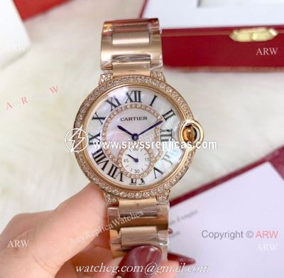 Ballon Bleu de Cartier 36mm Quartz Watches Rose Gold White MOP Dial