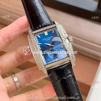 Knockoff Patek Philippe Gondolo Diamond Watches SS Blue Dial