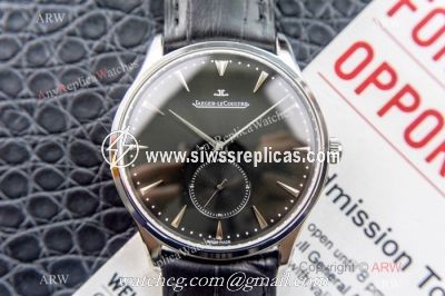 Swiss Copy Jaeger LeCoultre Master ultra thin Watch SS Black Leather Band