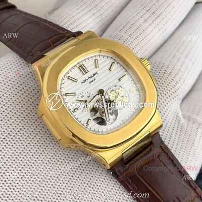 Patek Philippe Nautilus White Face with Tourbillon Gold Case Watch