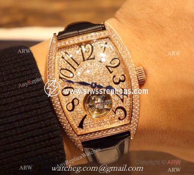 New Franck Muller Tourbillon Rose Gold Iced Out Diamonds Watch