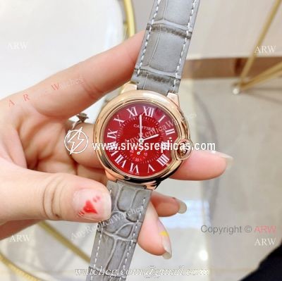 Red Dial Rose Gold Ballon Bleu Cartier Watch Lady 36mm