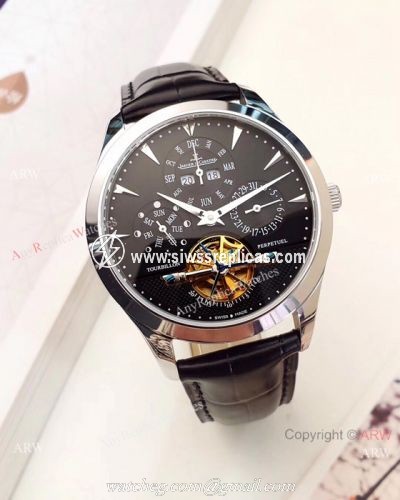 Jaeger-LeCoultre Perpetual Calendar Copy Watches SS Black Dial