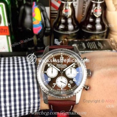 New Copy Breitling Navitimer Chronograph Watches SS Brown Military Strap