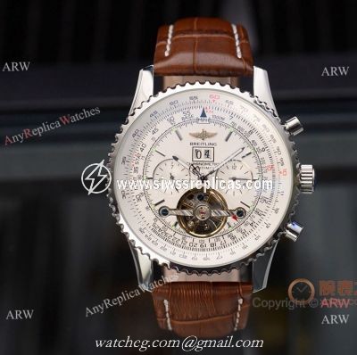 Copy Breitling Navitimer Tourbillon Watch White Dial Brown Leather Strap